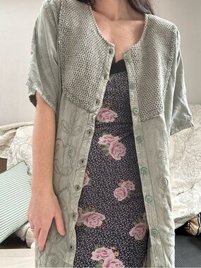 Sage Green Crochet Dress Button Front Top